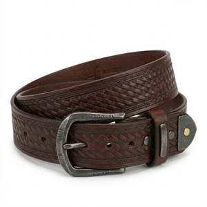 Cinturones de Cuero Genuino para Hombre con Logotipo Personalizado, Cinturón de Cuero Vacuno Occidental Retro Hecho a Mano, Fabricante de Exportación - Product Image 1