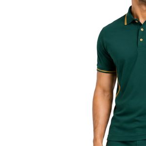 Polo Premium Verde y Dorado para Hombre con Diseño Minimalista de Paneles Laterales en Contraste, Logotipo Personalizado Bordado, Ropa Deportiva de Golf, Manga Corta - Product Image 3