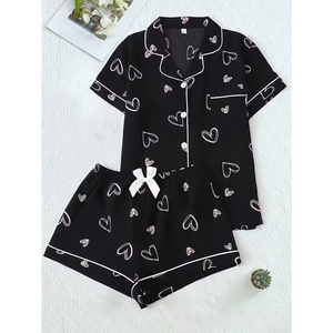 Ensemble de pyjama pour femmes à manches courtes, motif floral, confortable, coupe décontractée, pour un confort quotidien, en polyester - Product Image 1