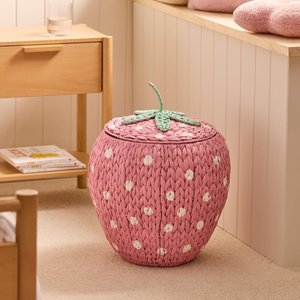 Handwoven <b>Water</b> Hyacinth Strawberry Storage Basket with Lid Kids Toy Organizer Decorative Nursery Basket <b>Container</b> - Product Image 1