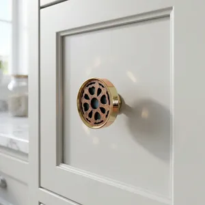 Modern Round <b>Brass</b> and Wood Cabinet <b>Knob</b> with Durable Antirust Finish for Kitchen Furniture - Product Image 5