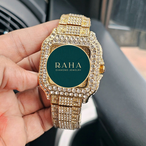 Montre de luxe RAHA sertie de diamants, mouvement à quartz analogique ETA, bracelet en acier inoxydable, boîtier octogonal, cadran de 46 mm, chiffres romains - Product Image 3