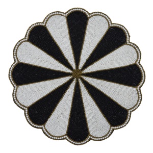 Mantel individual redondo blanco y negro con diseño de cuentas para decoración del hogar, vajilla, mesa de comedor, fiestas y bodas. - Product Image 1