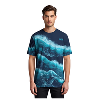 T-shirt pour homme en coton 100% avec sublimation de courant océanique, motif de débit d'eau, coupe ample, décontracté, tendance
