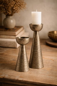<b>Hammered</b> Metal Candle <b>Holder</b> Set – Decorative Iron Pillar Candle Stand for Home Decor <b>Hammered</b> Candle Pillar Brass Candle Stands - Product Image 5