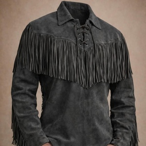 Custom Western <b>Suede</b> Leather Fringe <b>Jacket</b> for Men Soft Grey Cowboy Style Spring Wear Regular Fit Low MOQ Bulk Order - Product Image 1