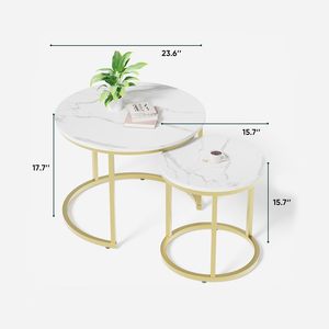 <b>Round</b> <b>Nesting</b> <b>Coffee</b> <b>Table</b> White & Gold Finished Modern Living Room <b>Tables</b> with Wooden Top Sturdy Metal Legs - Product Image 6
