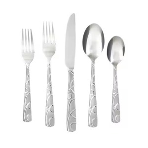 Ensemble de couverts classiques en métal avec poignées texturées, finition miroir haute brillance, résistant à la rouille, pour les occasions de mariage - Product Image 6