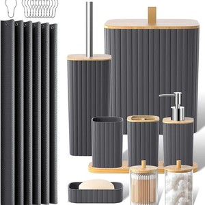 Set di Accessori per <span class=keywords><strong>Bagno</strong></span>: Dispenser Sapone da Appoggio, Porta Spazzolini e Bastoncini di Cotone, Vassoio e Barattoli Decorativi Stile Farmacia - Product Image 4