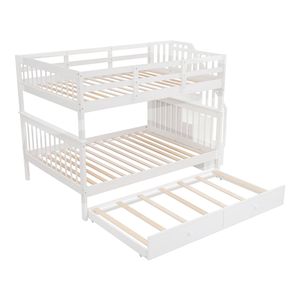 Lit superposé double avec lit gigogne simple et garde-corps de rangement, blanc, pour chambre à coucher, escalier de dortoir, ancien SKU LT000210AAK - Product Image 5