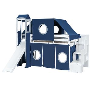 Lit mezzanine bleu taille double avec tente et tour pour enfants - Product Image 4