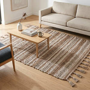 Tapis d'intérieur en coton recyclé à rayures multiples 8' x 10' pour salon, style rustique, ferme, scandinave et contemporain - Product Image 2