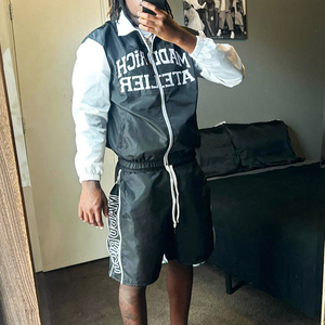<b>Mens</b> Custom Breathable Hooded Nylon Windbreaker <b>Tracksuit</b> Set Two Piece <b>Shorts</b> Outfit Summer Sportswear Streetwear - Product Image 1