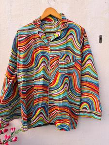 ชุดนอนผ้าฝ้ายพิมพ์ลายคลื่นสีสันสดใสสำหรับผู้หญิง พร้อมกระเป๋าเข้าชุด เนื้อผ้านุ่ม ระบายอากาศดี ขายส่ง - Product Image 4