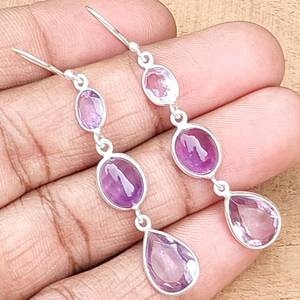 Pendientes de Amatista Hechos a Mano, Plata de Ley, Forma de Pera, Joyería de Piedras Preciosas, Fabricante Mayorista, Exportación India, Nikhil Gems NG-033 - Product Image 2
