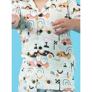 Polka Tots Half Sleeves Racing car Print Shirt Shorts-Verde claro - Product Image 3