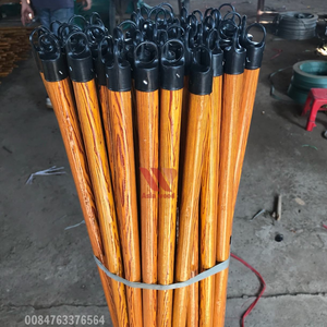 Manche de balai en bois d'eucalyptus enduit de PVC, couleur café, avec motif grainé, poils rigides, en vrac, prêt à l'emploi - Product Image 6