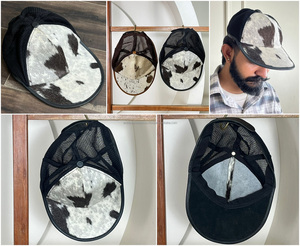 Precio de fábrica 2026 Gorra trucker de cuero genuino con pelo de vaca, estilo western, ajustable, malla, marrón, rústica, vaquera, a la moda - Product Image 3