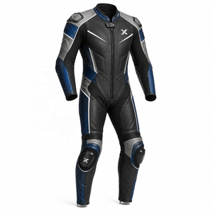 Traje de Motocicleta de Cuero de Una Pieza, Estilo Deportivo Urbano |   Azul Negro Gris |   Fabricante OEM ODM |   Diseño de Calidad Premium |   Ropa de Carreras - Product Image 1