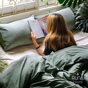 Wholesale Premium Green Cotton <b>Bedding</b> Stone-Washed <b>Set</b> 3 Pieces Lightweight Soft Breathable For All-Season Custom Size Color - Product Image 2