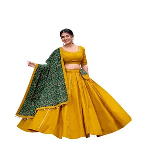 Lehenga Choli en coton noir uni pour femmes avec détails Gota Patti - Product Image 1