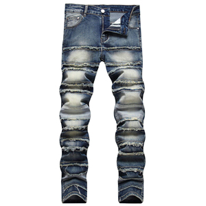 Jean déchiré délavé pour homme, coupe slim, taille mi-haute, en denim uni, grande taille, style décontracté, en coton - Product Image 6