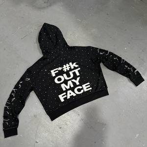 Sweat à capuche unisexe noir surdimensionné et court, coupe carrée, ourlet brut, en coton épais, impression DTG personnalisée, délavage acide, haute qualité, 100 % coton pour homme - Product Image 5