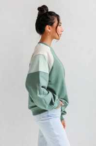 Women's Color Block Crewneck Sweatshirt Casual Lantern Sleeve Pullover <b>Top</b> - Product Image 4