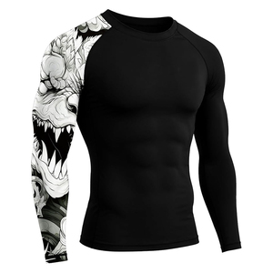 Rashguard à manches longues pour homme, imprimé dragon noir, design par transfert thermique direct, respirant, séchage rapide, Spandex/Polyester - Product Image 1