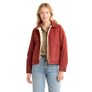 Women's Red <b>Suede</b> Trucker <b>Jacket</b> With Faux Fur Lining Reversible Zipper Closure Turn Down Collar Autumn Wear - Product Image 1