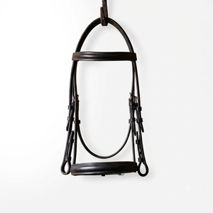 บังเหียนม้าหนังพร้อมสายรัดจมูกแบบมีตะขอเย็บด้ายสีดำ อุปกรณ์ขี่ม้า - Product Image 2