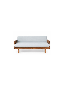 Canapé d'extérieur minimaliste avec coussins en tissu, deux places, accoudoir droit, design convertible pour meubles de salon - Product Image 1