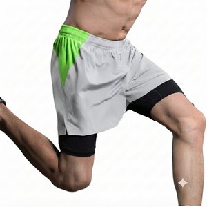 Eco-Friendly Lite Gray Custom Men High Waist Capris <b>Athletic</b> Workout Shorts Ribbed Gym Casual Running Pockets Contrast Wholesale - Product Image 1