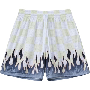 Shorts pour hommes en mesh imprimé flamme, taille élastique, séchage rapide, pour le sport, la course, la gym, les entraînements, le streetwear décontracté - Product Image 1