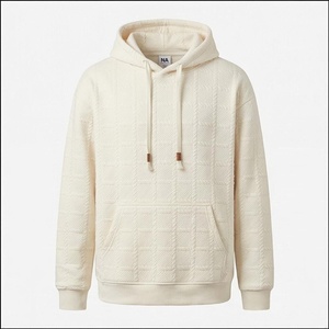 Sweat-shirt décontracté en coton tricoté matelassé crème pour homme, coupe classique, avec poche avant, idéal pour l'automne - Product Image 1