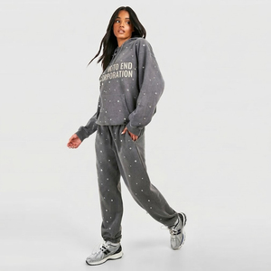 Sweat-shirt à capuche oversize en polaire avec imprimé à pois unisexe Moto End Corporation, style décontracté, streetwear d'automne, gris - Product Image 1