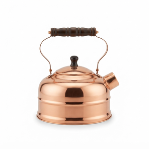 Bouilloire en cuivre traditionnelle de designer avec poignée florale en bois pour une cuisine haut de gamme, pour la décoration de la maison, des hôtels et des restaurants - Product Image 1