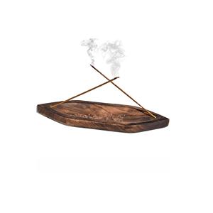 Porta Incienso de Madera Natural en Forma de Barco con Recolector de Ceniza, Soporte de Agarbatti de Madera Hecho a Mano para Meditación en el Hogar - Product Image 1