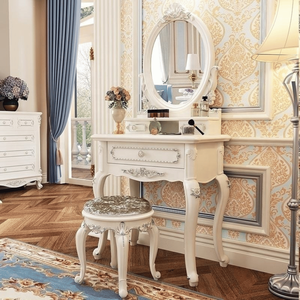 Luxury French Classic <b>Dressing</b> <b>Table</b> <b>Solid</b> Mahogany <b>Wood</b> Carved Ivory Vanity <b>Table</b> Set Mirror for Bedroom Villa Apartment - Product Image 2