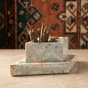 Ensemble brûleur d'encens artisanal en nacre, carré, Mabkhar, porte-aromathérapie, décoration de mariage - Product Image 1