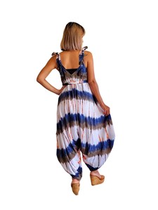 Combinaison élégante multicolore tie-dye pour femme, sans manches, à bretelles, col en V, coupe ample, style harem fluide, idéale pour la plage et les vacances - Product Image 3