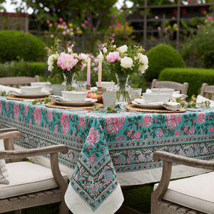 Mohini Green Gud Christmas <b>Tablecloth</b> 180x270cm Handcrafted Block Printed 100% Cotton Holiday Dining Table Decor Style - Product Image 5