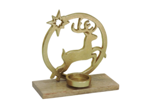 Porte-bougie artisanal en aluminium avec rennes et étoiles dorés, base en bois, décoration de table de Noël festive, ornement de fête, centre de table - Product Image 3