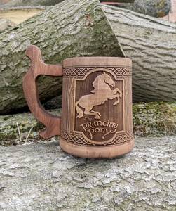 Hand Carved Wooden Mug Engraved Tree Design Polished Brown Handle Cup for Gift and Home Decor - Product Image 1