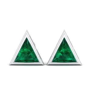 Pendientes REYES con Forma de Triángulo, Gema de Esmeralda de 1.9 Quilates, Cierre de Rosca, Oro Sólido de 14K, Joyería Delicada para Mujer, Uso Diario - Product Image 2