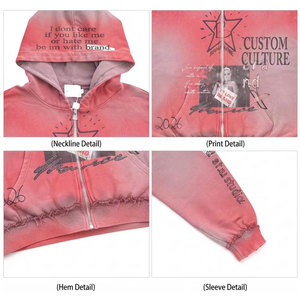 Sudadera con capucha extragrande con cremallera para hombre Brand Studios, estampado rojo por sublimación, estilo urbano, algodón French Terry, ropa de otoño - Product Image 4