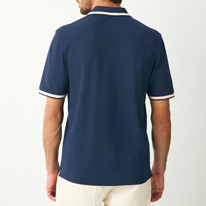Chemise Homme Bleu Marine à Manches Courtes en Piqué de Nylon Coupe Droite Style Décontracté Boutonnée Tricotée Respirante Unie Brodé - Product Image 2