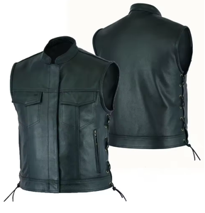 Men's Punk Leather Vest Casual Motorcycle Biker Waistcoat Solid Color Sleeveless Fashion Coat for Outdoor Riding - Product Image 1