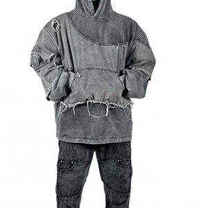 100% Cotton Heavy Weight Distressed <b>Black</b> Acid Washed <b>men's</b> <b>hoodie</b> Blank <b>Men's</b> Pullover Vintage Winter <b>men's</b> hoodies 2026 - Product Image 5