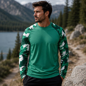 Custom Long Sleeve Gym <b>Tshirt</b> Camouflage Print Raglan Athletic Workout Top Breathable Quick Dry Fitness Mens Sports Training Tee - Product Image 6